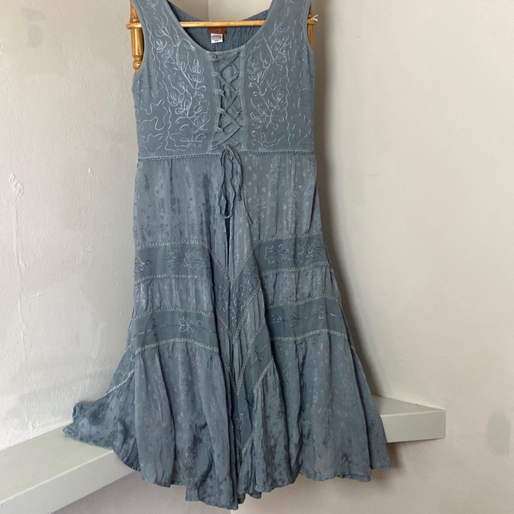 Scully Honey Creek Lacefront Jacquard Fairycore Dress in Blue, Size XXL